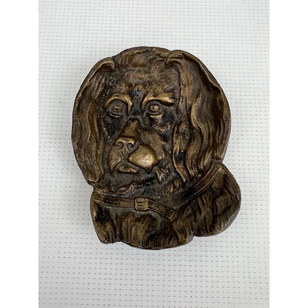 Vintage Brass Bronze? Spaniel Dog Coin, Pin Dish Morewood Rare Collectible Heavy